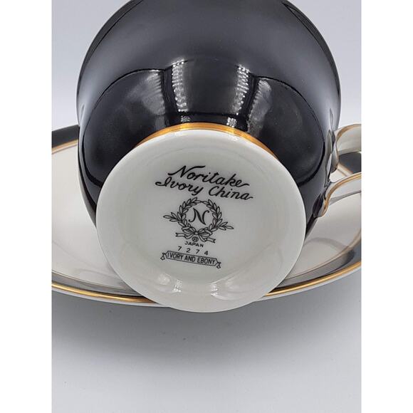 Noritake Ivory China Japan Ivory & Ebony Tea Cup & Saucer - Picture 4 of 12